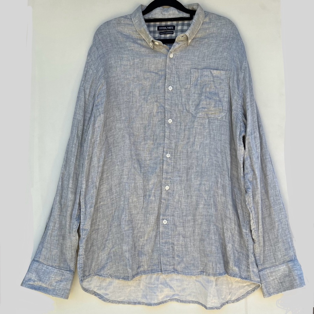 Stitch Note gray plaid long sleeve button down lined collared 100% cotton shirt